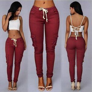 Women's Casual Pocket Combat Cargo Trousers High Waist Joggers